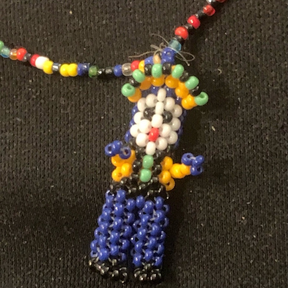 Handmade Multicolor Seed Bead Doll Necklace